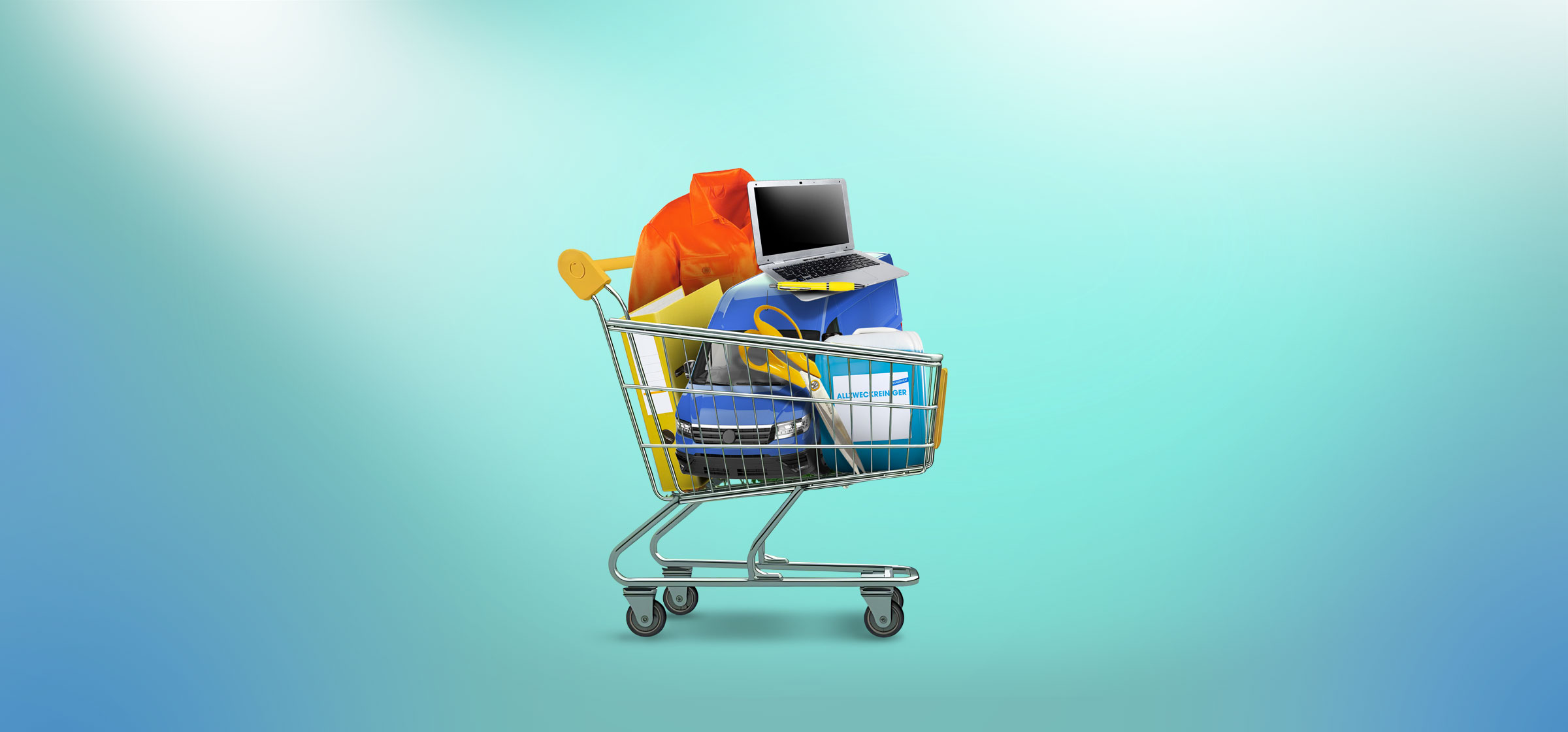 Einkaufswagen mit verschiedenen Produkten befüllt